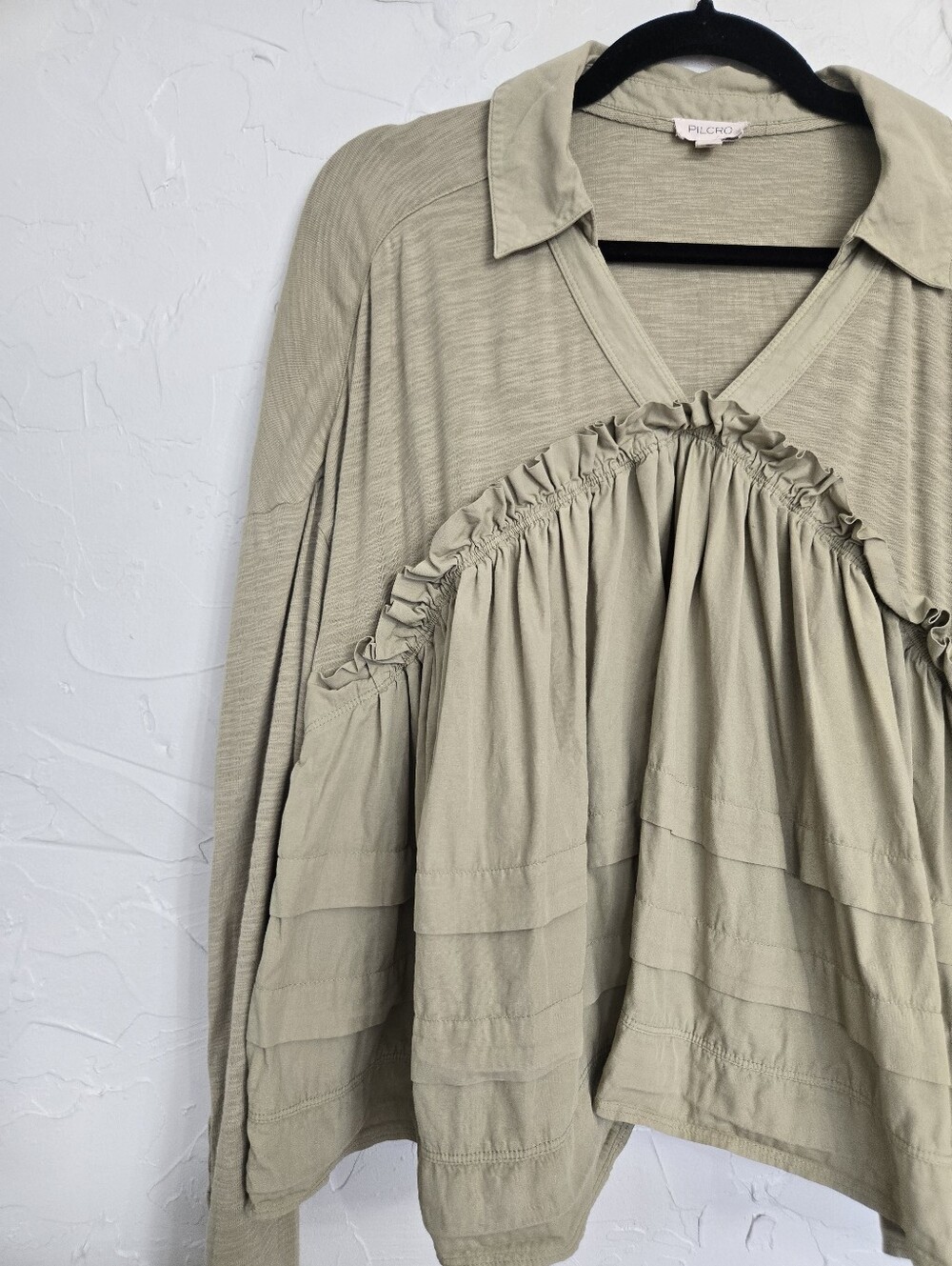 Anthro Pilcro Babydoll Flowy Cotton Sage Green Top, M - Picture 4 of 11